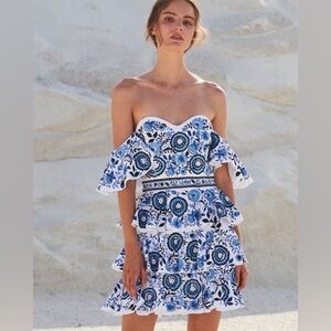 Caroline Constas Irene Blue and White Mini Dress